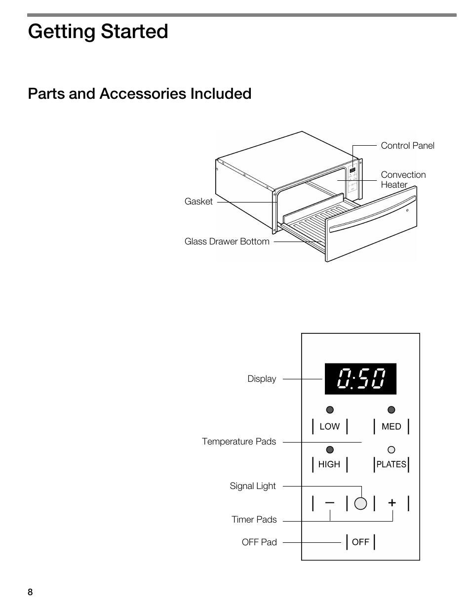 Getting started, Parts and accessories included | Thermador WDC36 User Manual | Page 8 / 44