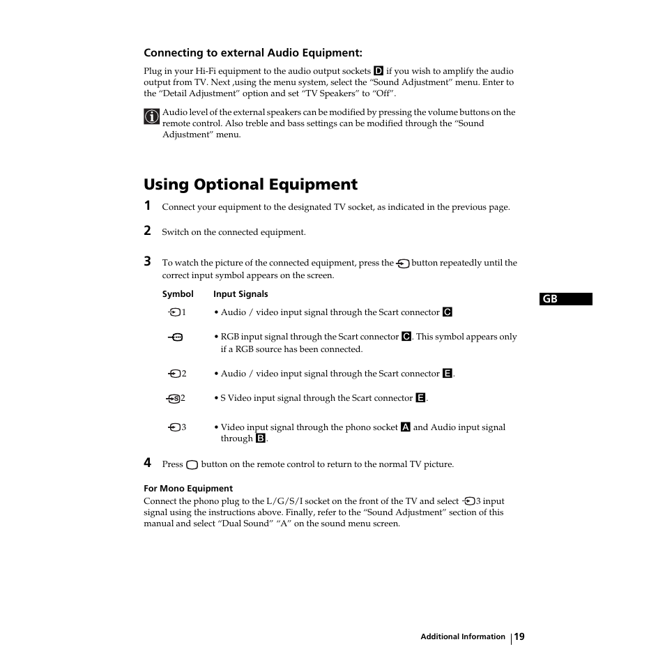 Using optional equipment | Sony KV-21LS30K User Manual | Page 18 / 116