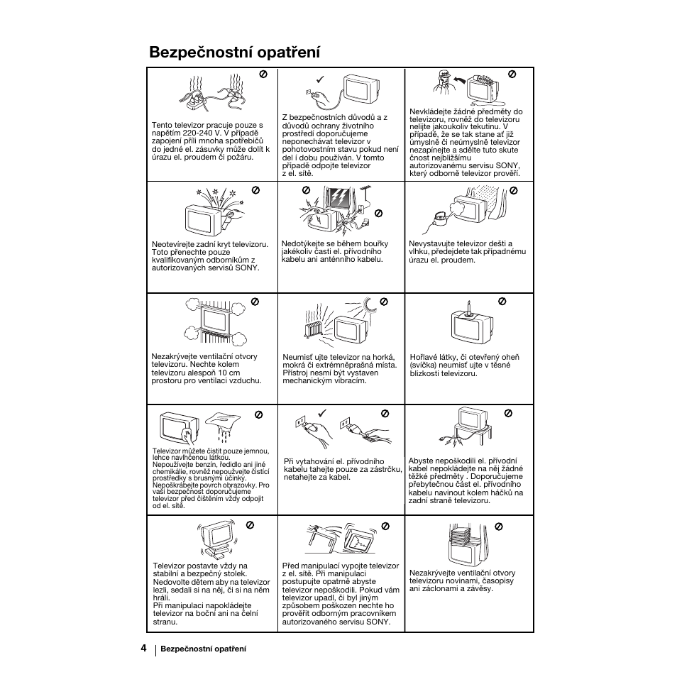 Bezpečnostní opatření | Sony KV-21LS30K User Manual | Page 41 / 116