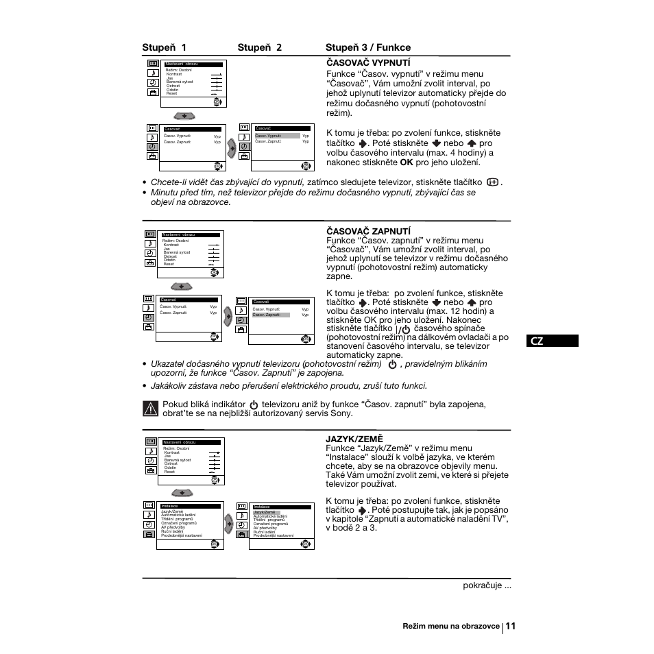 Stupeň 1 stupeň 2 stupeň 3 / funkce | Sony KV-21LS30K User Manual | Page 48 / 116
