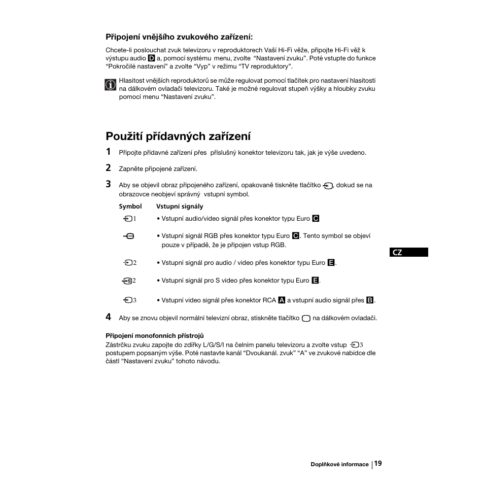Použití přídavných zařízení | Sony KV-21LS30K User Manual | Page 56 / 116