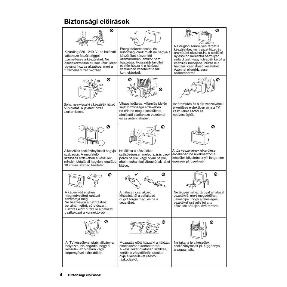Biztonsági előírások | Sony KV-21LS30K User Manual | Page 60 / 116