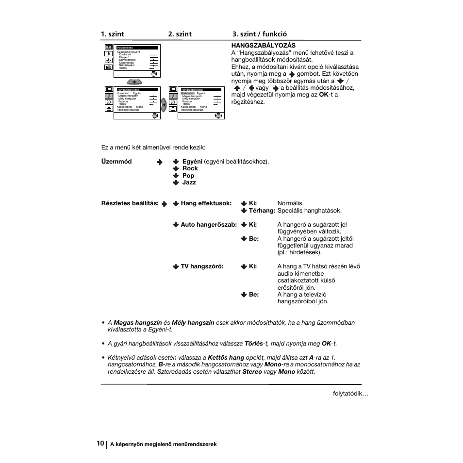 Szint 2. szint 3. szint / funkció | Sony KV-21LS30K User Manual | Page 66 / 116