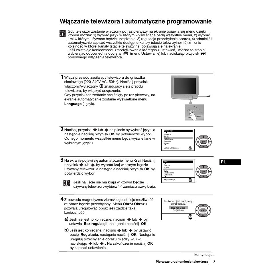 Włączanie telewizora i automatyczne programowanie | Sony KV-21LS30K User Manual | Page 82 / 116