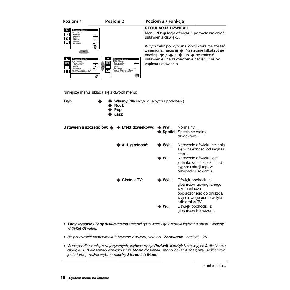 Poziom 1 poziom 2 poziom 3 / funkcja | Sony KV-21LS30K User Manual | Page 85 / 116