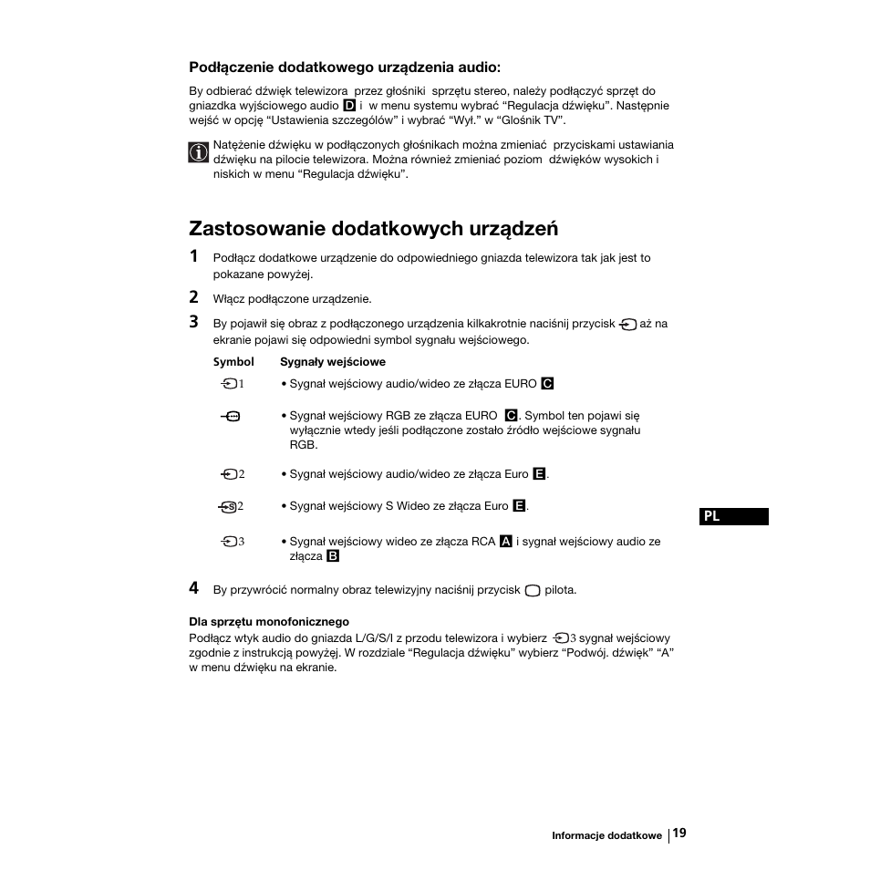 Zastosowanie dodatkowych urządzeń | Sony KV-21LS30K User Manual | Page 94 / 116