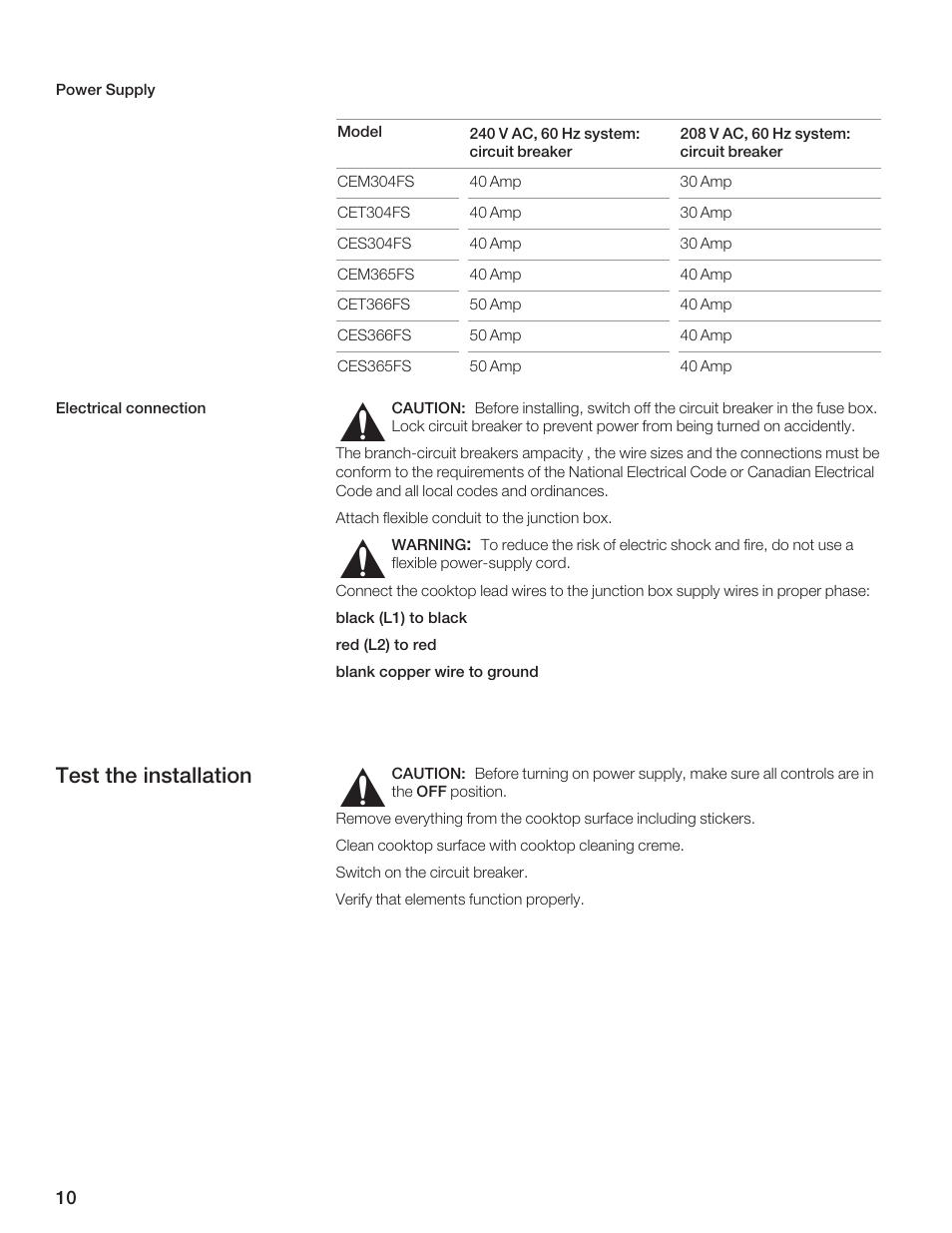 Test the installation | Thermador CES366FS User Manual | Page 10 / 32