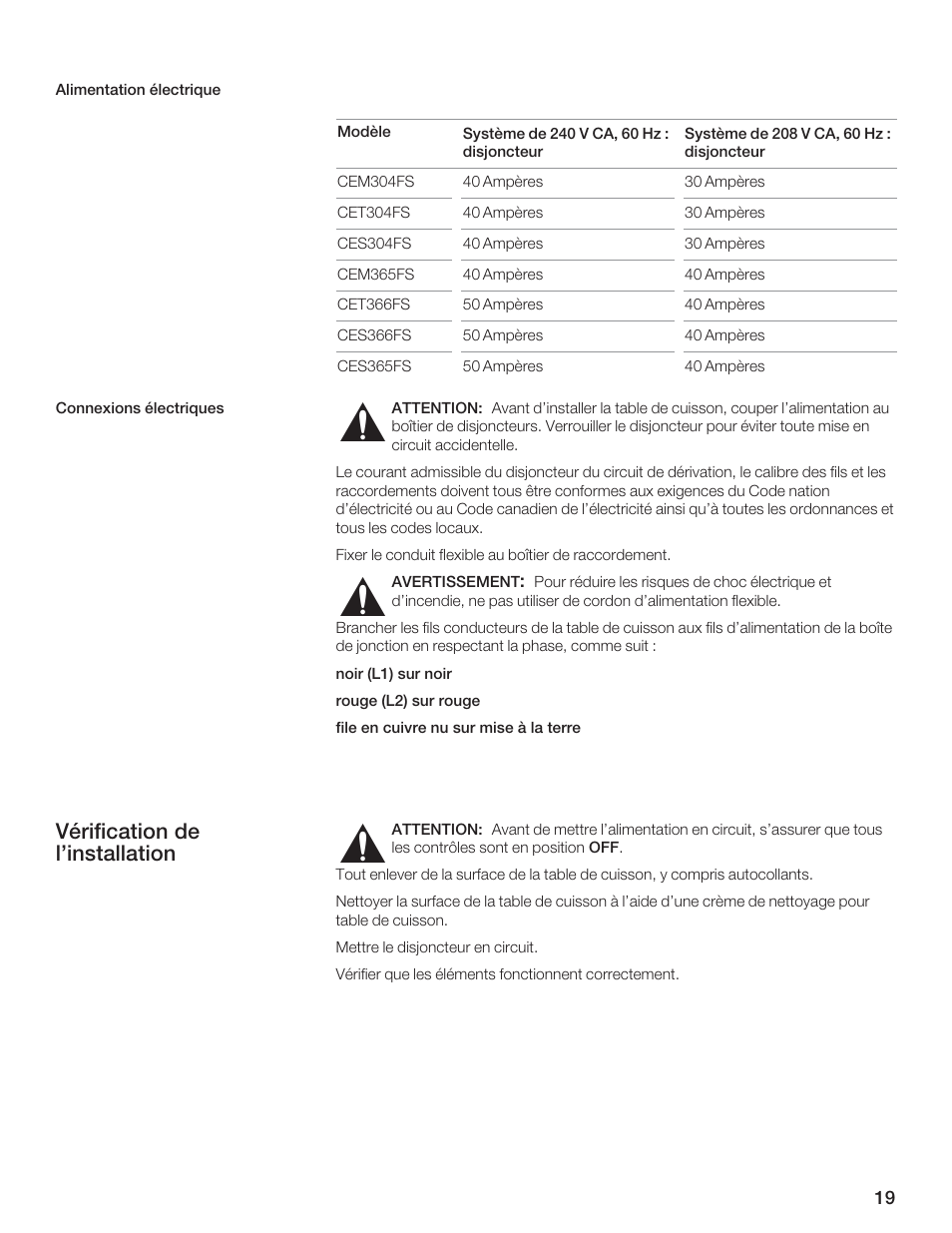 Vérification de l'installation | Thermador CES366FS User Manual | Page 19 / 32