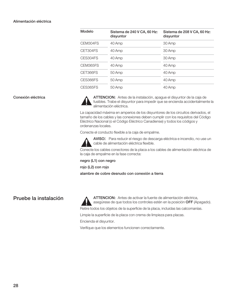 Pruebe la instalación | Thermador CES366FS User Manual | Page 28 / 32