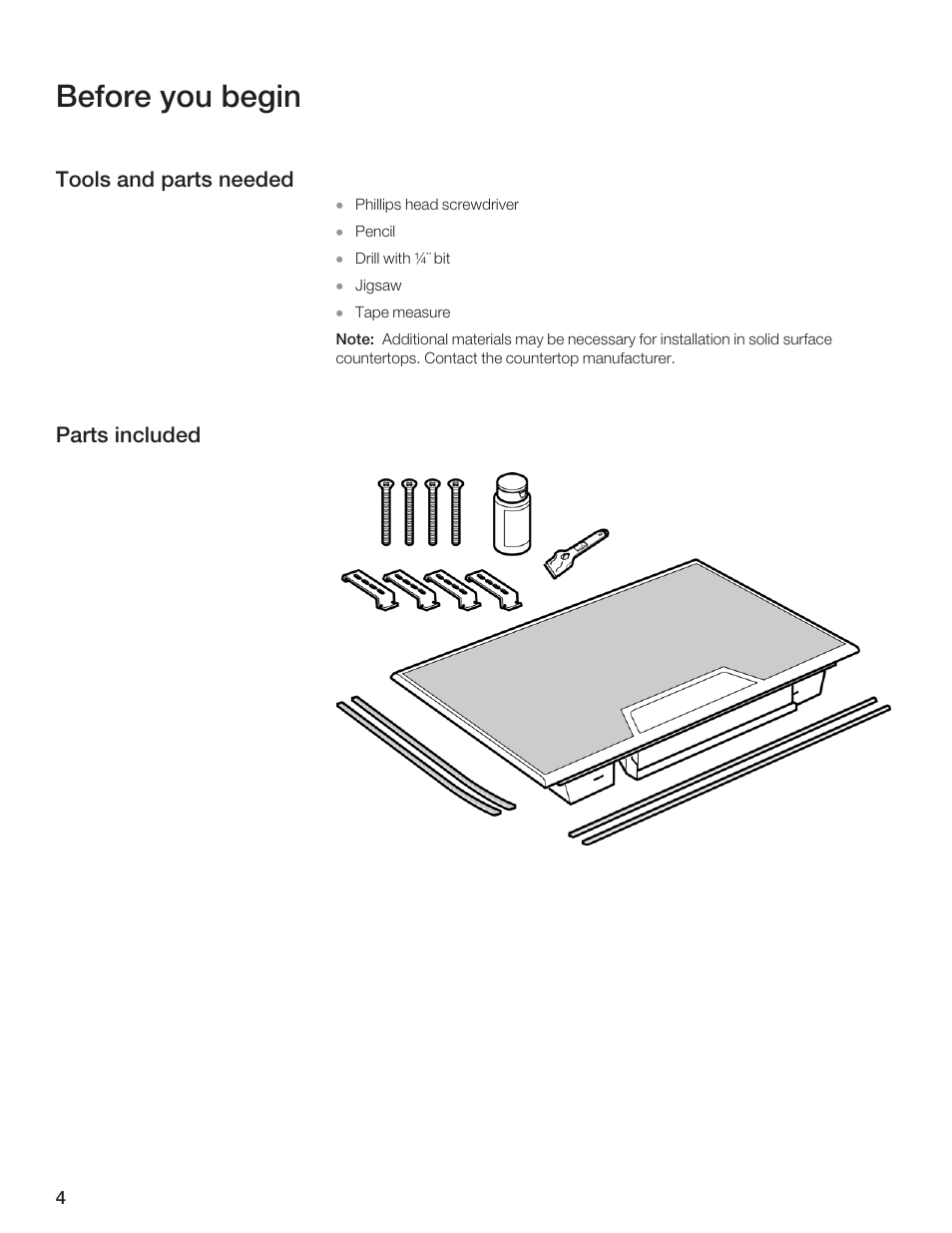 Before you begin, Tools and parts needed parts included | Thermador CES366FS User Manual | Page 4 / 32