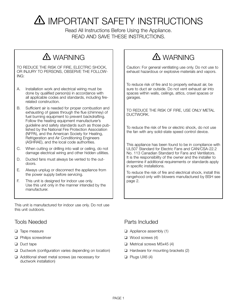 Important safety instructions, Warning | Thermador VCI 230/236/248 DS User Manual | Page 3 / 28