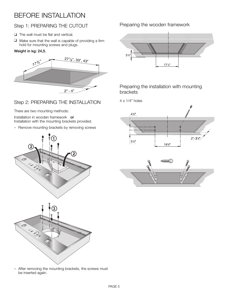 Before installation | Thermador VCI 230/236/248 DS User Manual | Page 7 / 28