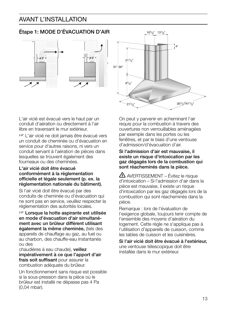 Avant l’installation | Thermador HMCN36FS User Manual | Page 13 / 32