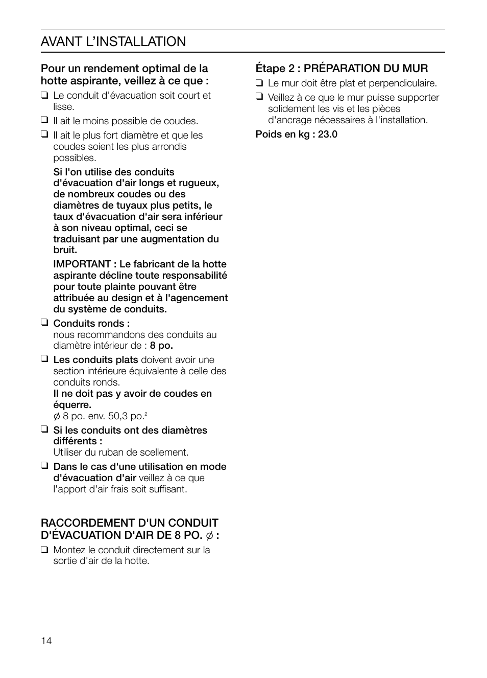 Avant l’installation | Thermador HMCN36FS User Manual | Page 14 / 32