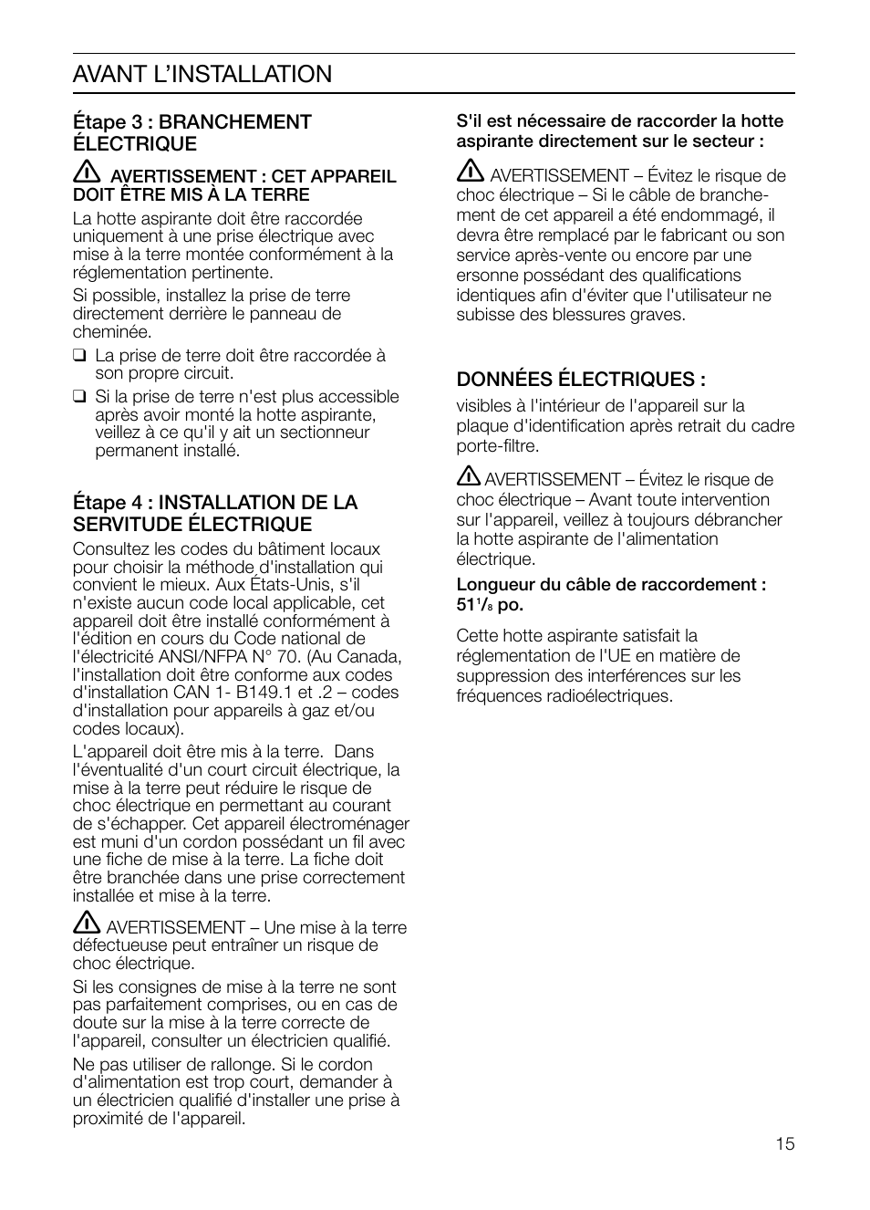 Avant l’installation | Thermador HMCN36FS User Manual | Page 15 / 32