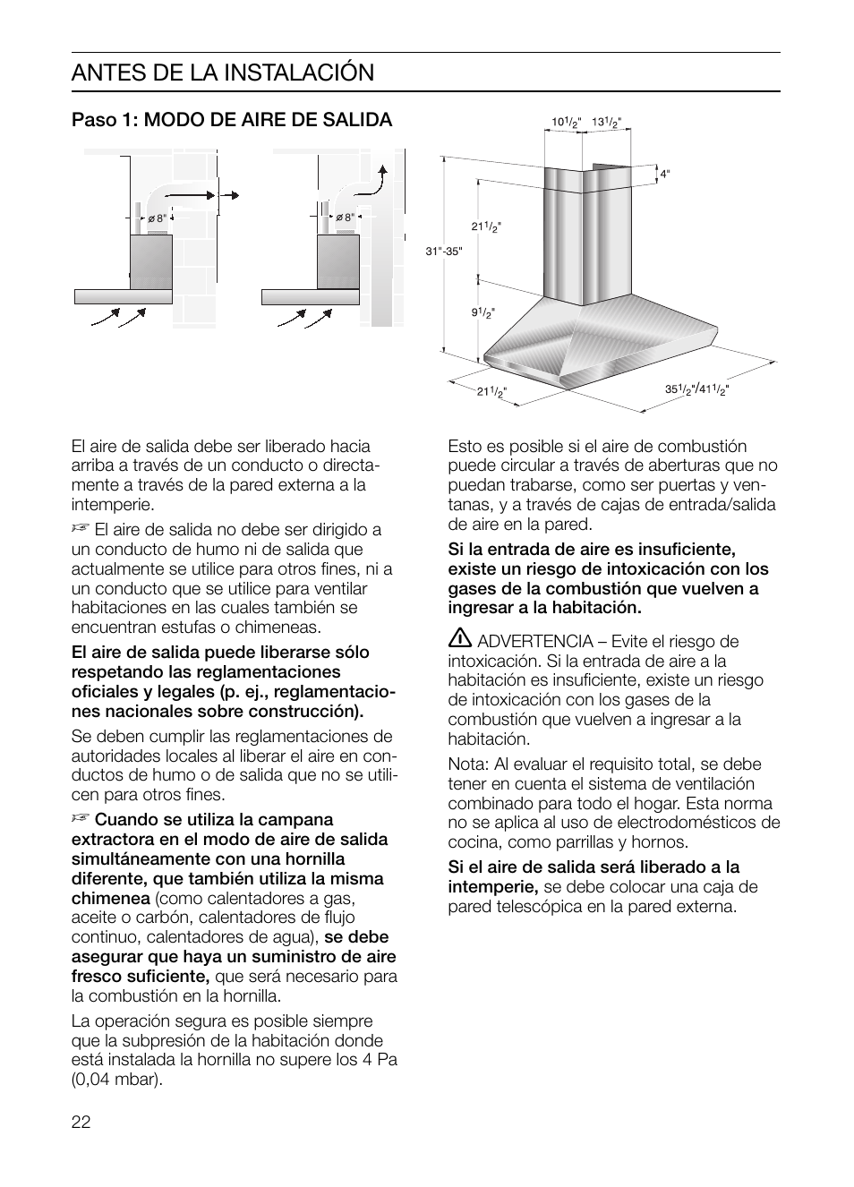 Antes de la instalación | Thermador HMCN36FS User Manual | Page 22 / 32