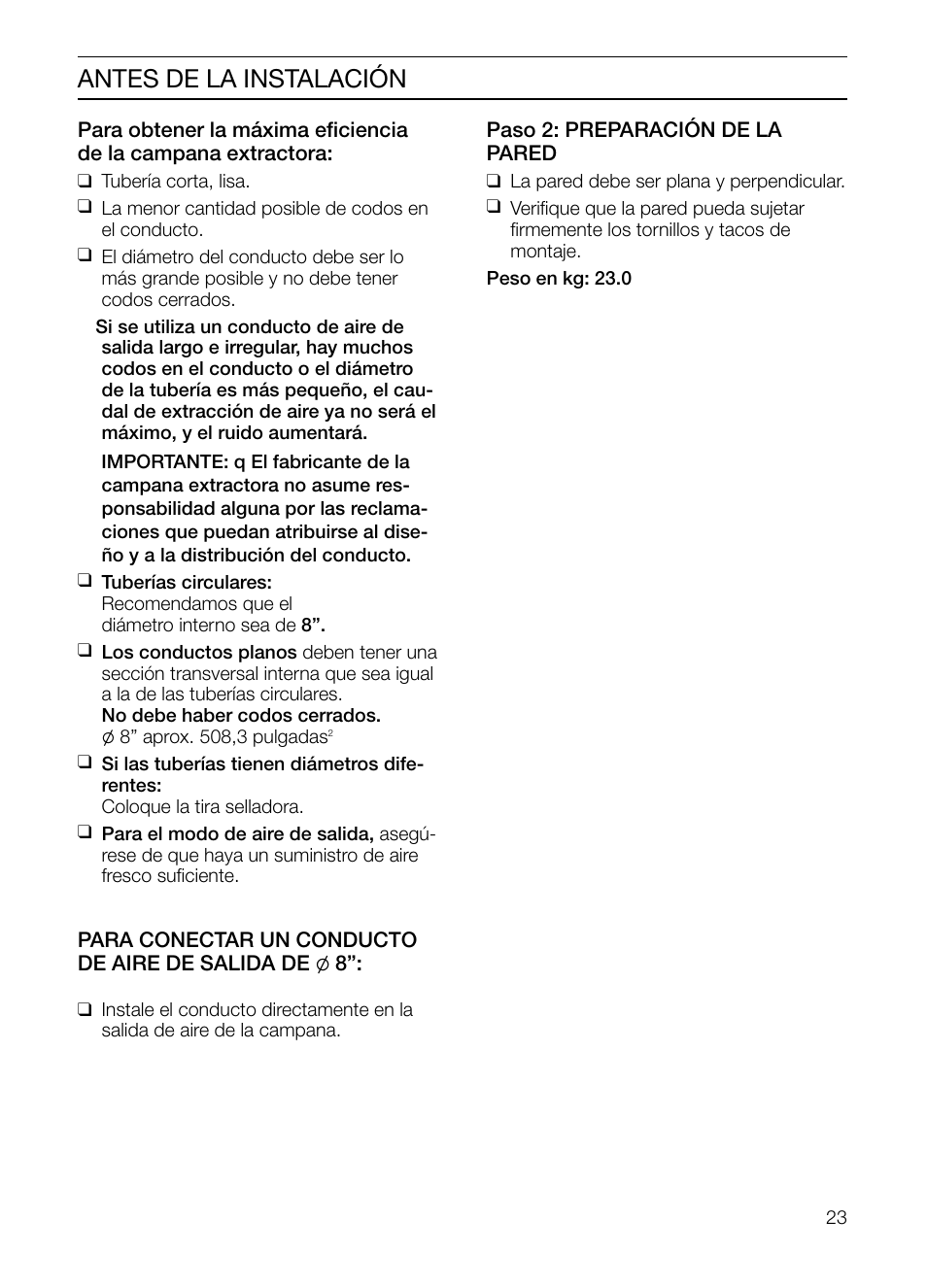 Antes de la instalación | Thermador HMCN36FS User Manual | Page 23 / 32