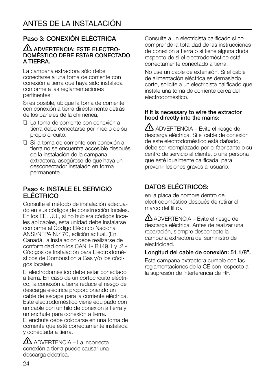 Antes de la instalación | Thermador HMCN36FS User Manual | Page 24 / 32