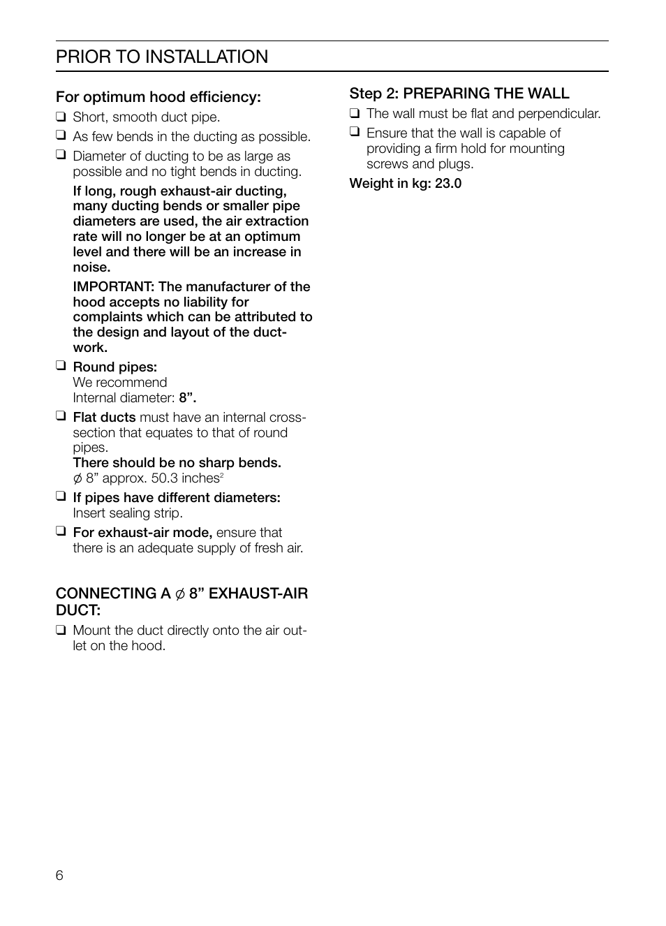 Prior to installation | Thermador HMCN36FS User Manual | Page 6 / 32