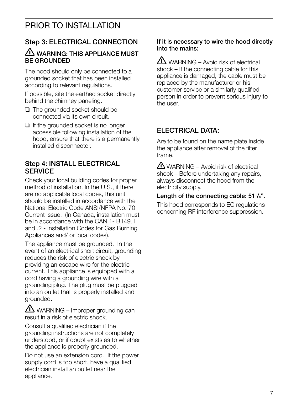 Prior to installation | Thermador HMCN36FS User Manual | Page 7 / 32