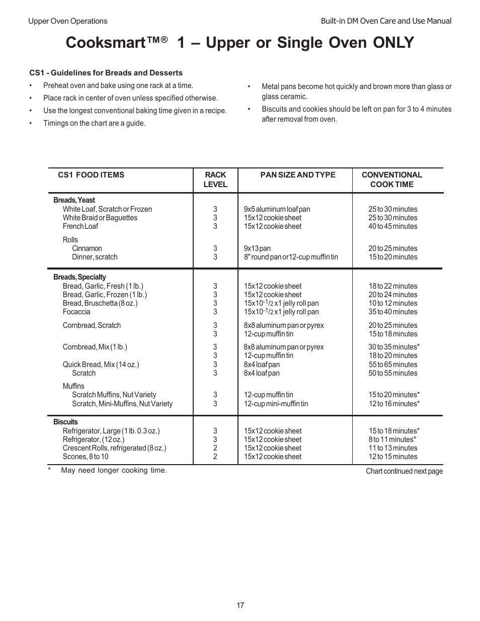 Cooksmart, 1 – upper or single oven only | Thermador DM301 User Manual | Page 19 / 64