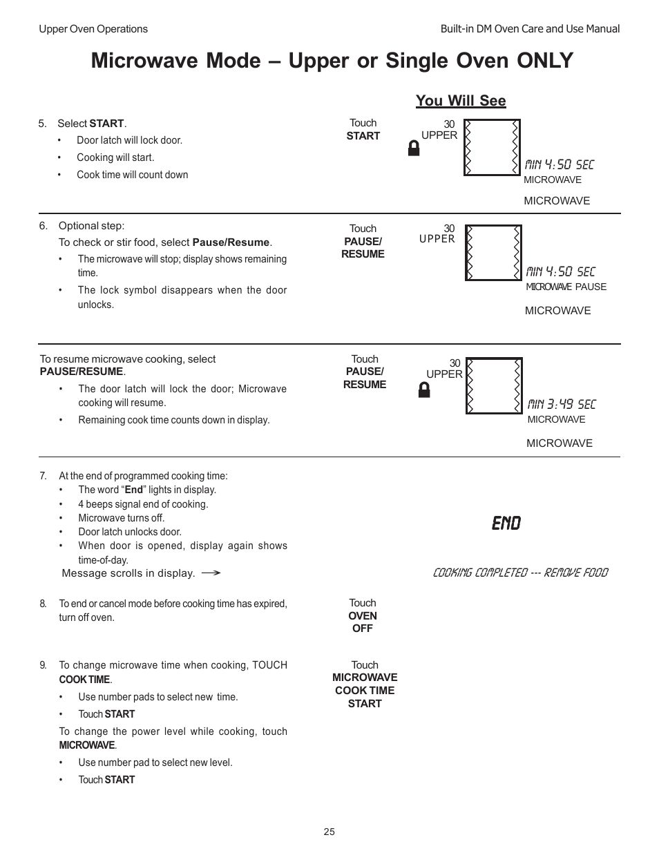 Microwave mode – upper or single oven only, You will see | Thermador DM301 User Manual | Page 27 / 64