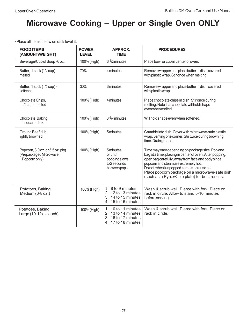 Microwave cooking – upper or single oven only | Thermador DM301 User Manual | Page 29 / 64