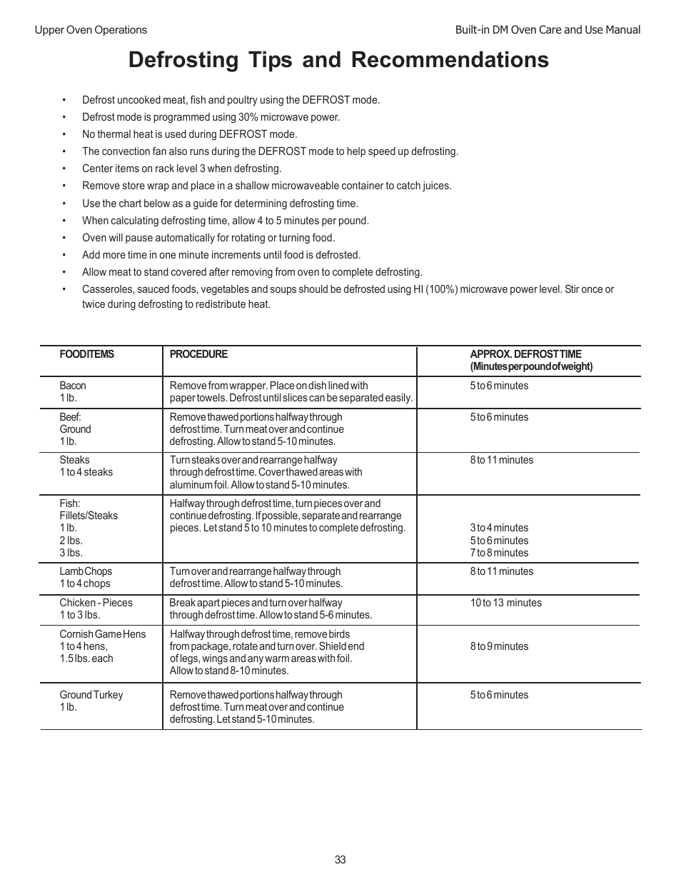 Defrosting tips and recommendations | Thermador DM301 User Manual | Page 35 / 64