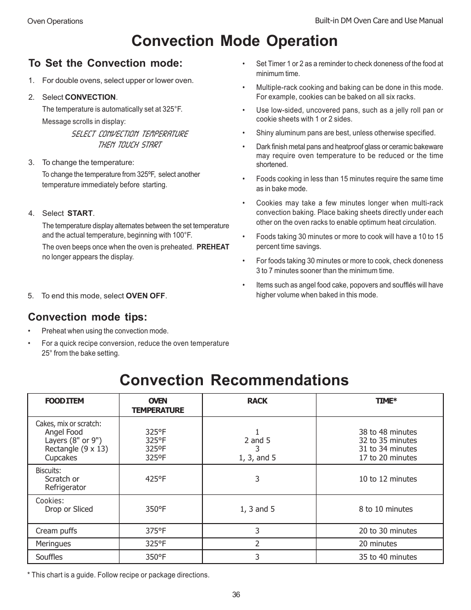 Convection mode tips | Thermador DM301 User Manual | Page 38 / 64