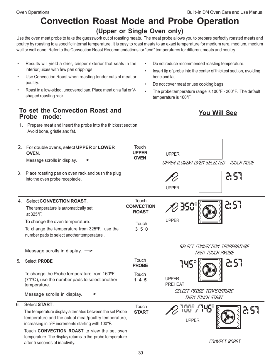 Convection roast mode and probe operation | Thermador DM301 User Manual | Page 41 / 64