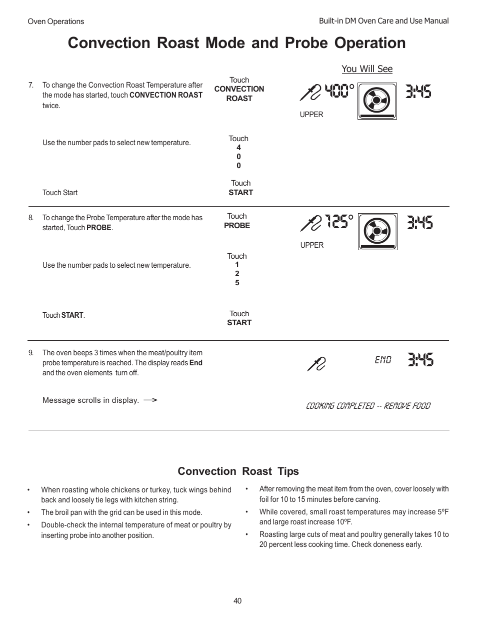 Convection roast mode and probe operation | Thermador DM301 User Manual | Page 42 / 64