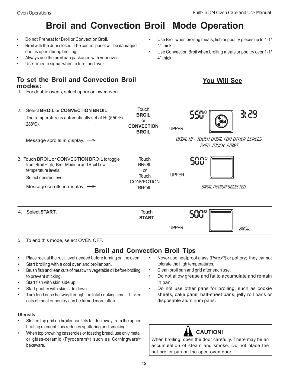 Broil and convection broil mode operation, You will see, Broil and convection broil tips | Thermador DM301 User Manual | Page 44 / 64