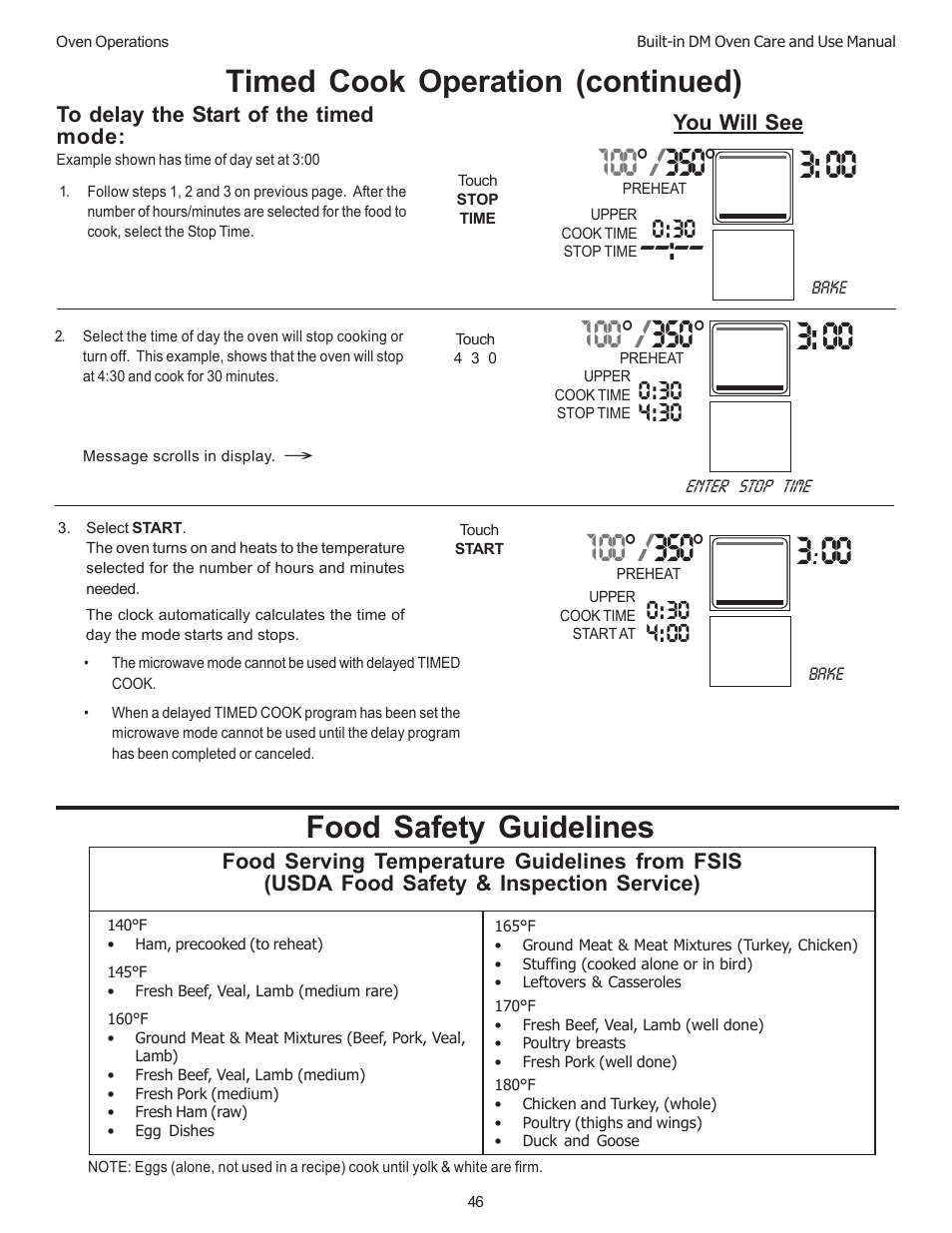 Timed cook operation (continued), Food safety guidelines | Thermador DM301 User Manual | Page 48 / 64
