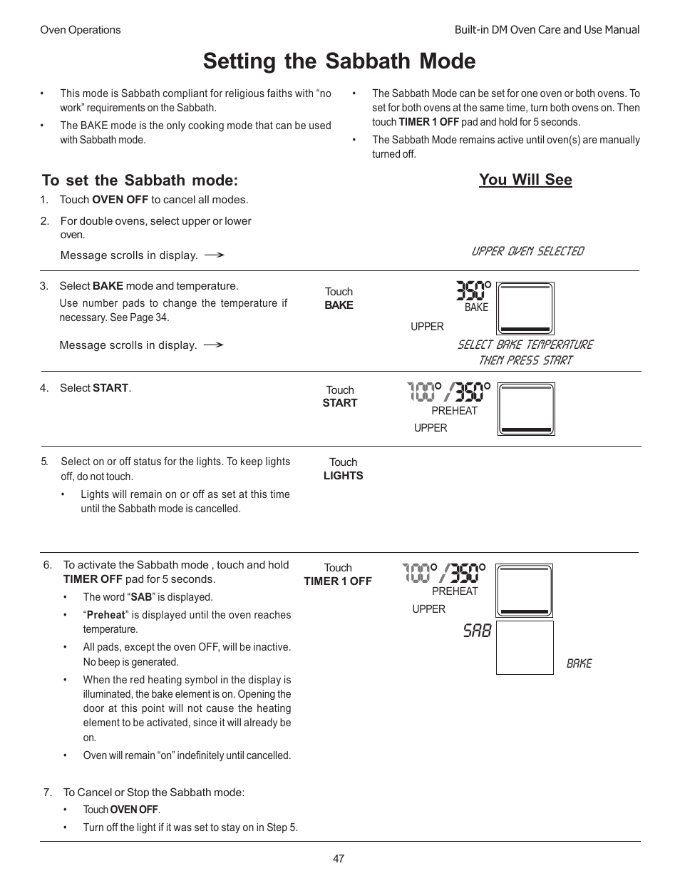 Setting the sabbath mode | Thermador DM301 User Manual | Page 49 / 64