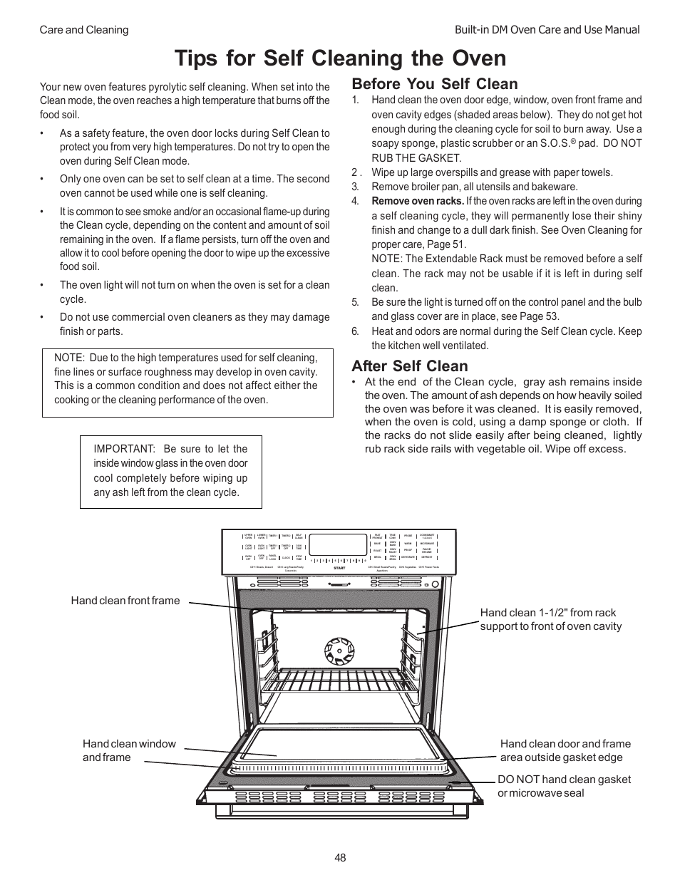 Tips for self cleaning the oven, Before you self clean, After self clean | Thermador DM301 User Manual | Page 50 / 64