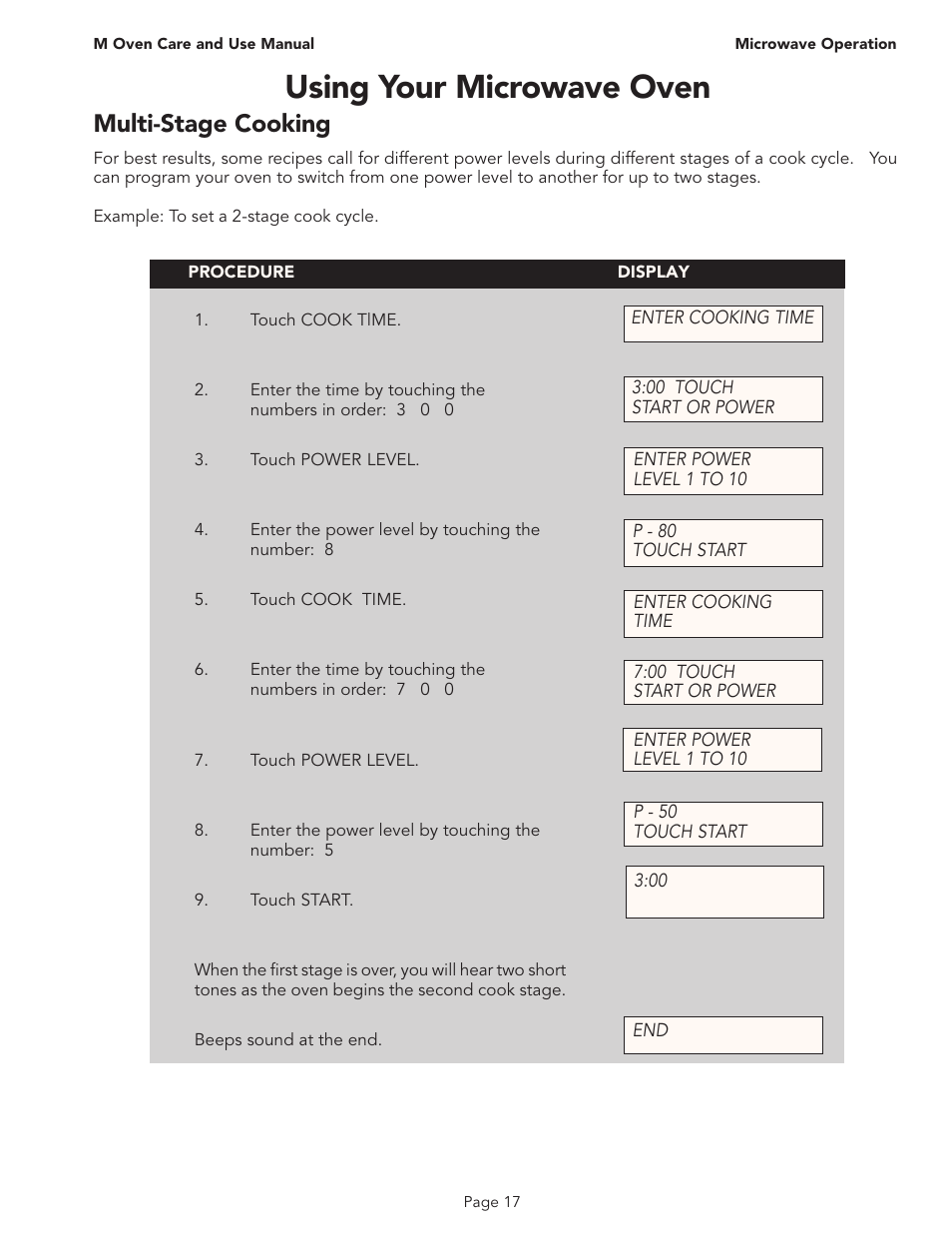 Using your microwave oven, Multi-stage cooking | Thermador MT30B User Manual | Page 19 / 28