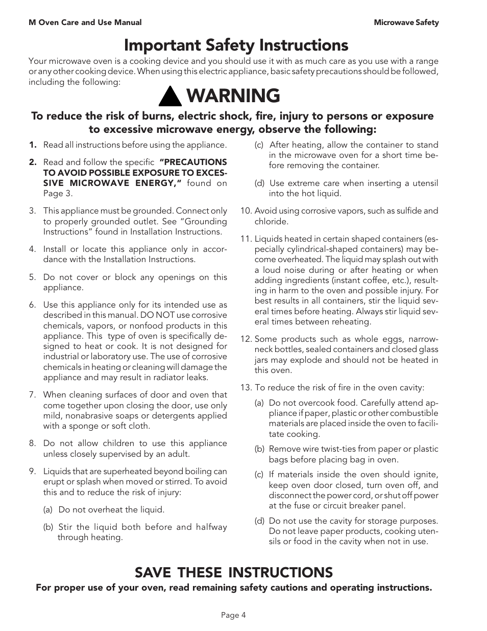 Warning, Important safety instructions, Save these instructions | Thermador MT30B User Manual | Page 6 / 28