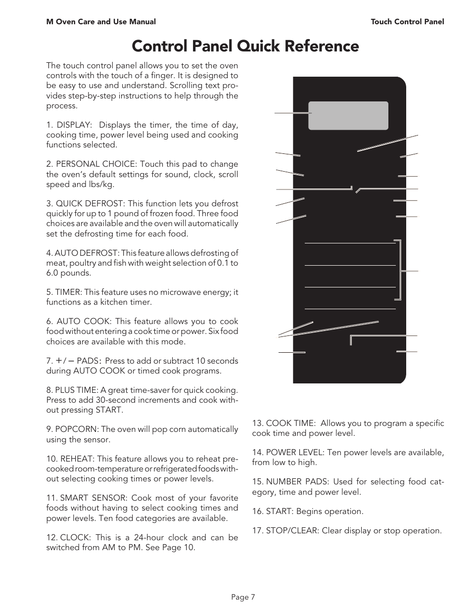 Control panel quick reference | Thermador MT30B User Manual | Page 9 / 28