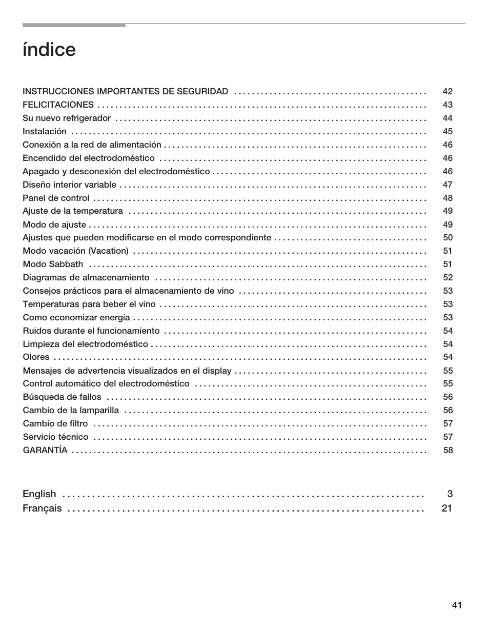 Índice | Thermador T24IW  EN User Manual | Page 41 / 60