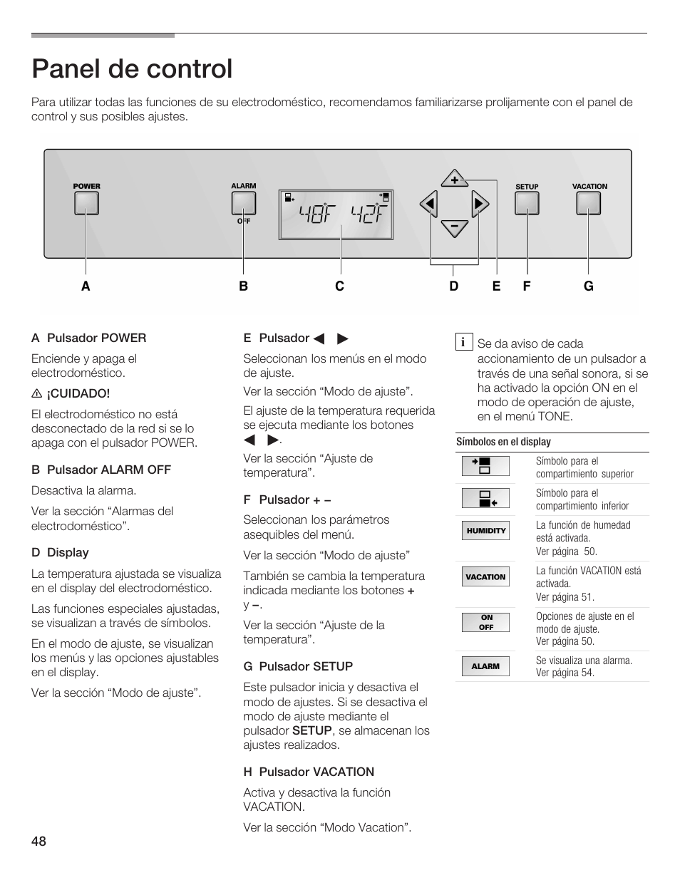 Panel de control | Thermador T24IW  EN User Manual | Page 48 / 60