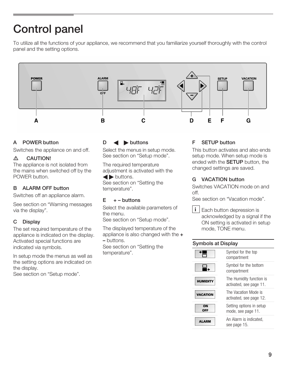 Control panel | Thermador T24IW  EN User Manual | Page 9 / 60