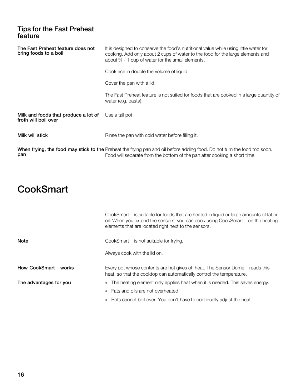 Cooksmart, Tips for the fast preheat feature | Thermador CES304FS User Manual | Page 16 / 108