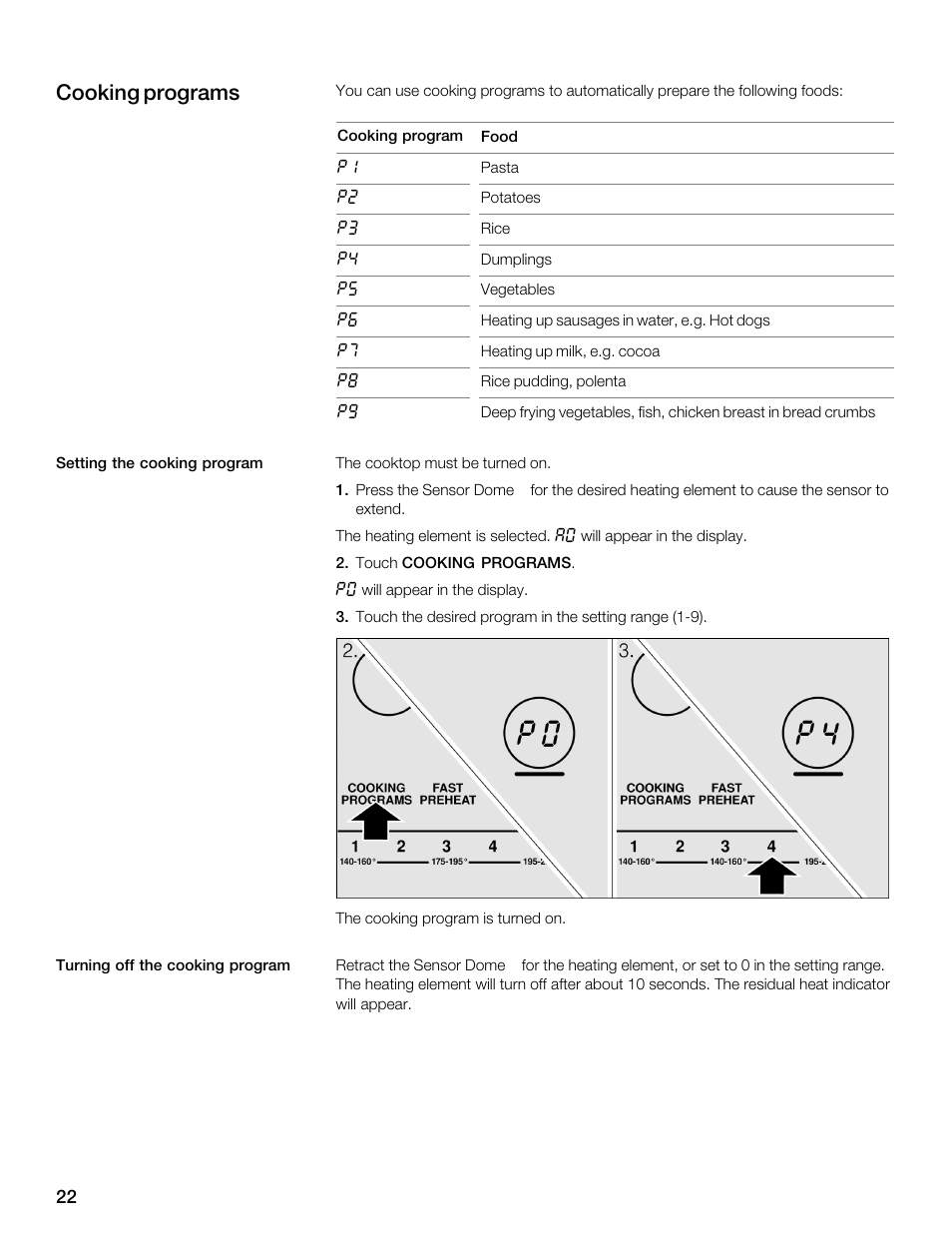 Cooking programs | Thermador CES304FS User Manual | Page 22 / 108