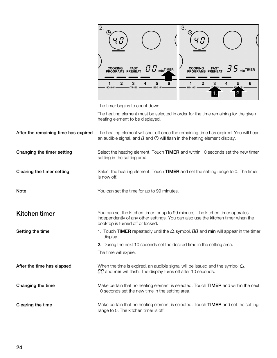 Kitchen timer | Thermador CES304FS User Manual | Page 24 / 108