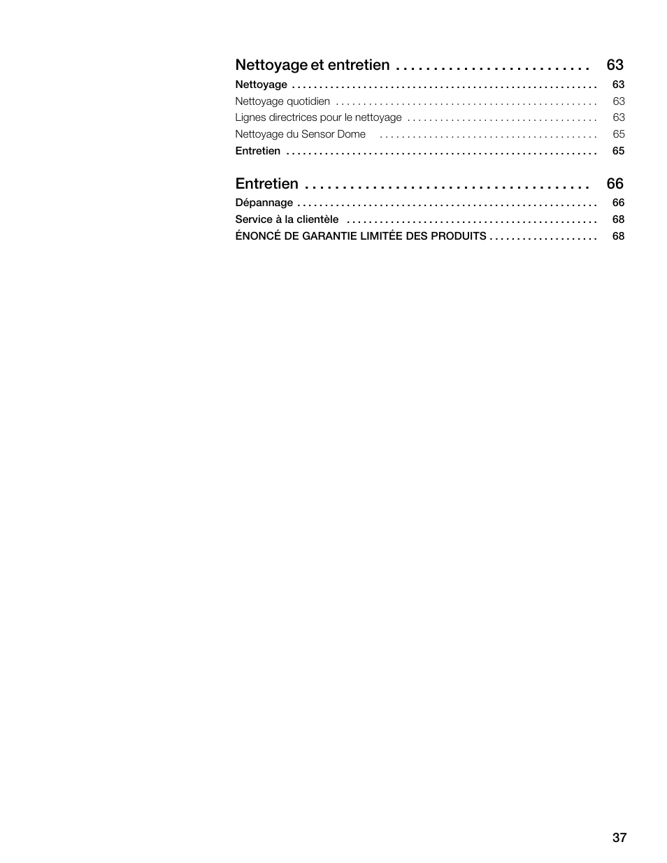 Ānettoyage et entretien 63, Āentretien 66 | Thermador CES304FS User Manual | Page 37 / 108