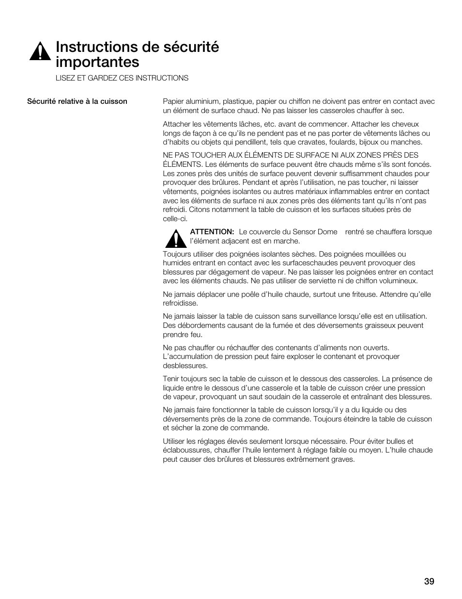 Instructions de sécurité importantes | Thermador CES304FS User Manual | Page 39 / 108