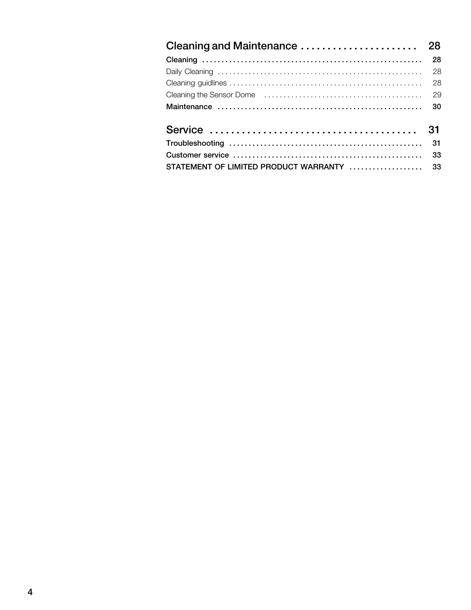 Ācleaning and maintenance 28, Āservice 31 | Thermador CES304FS User Manual | Page 4 / 108