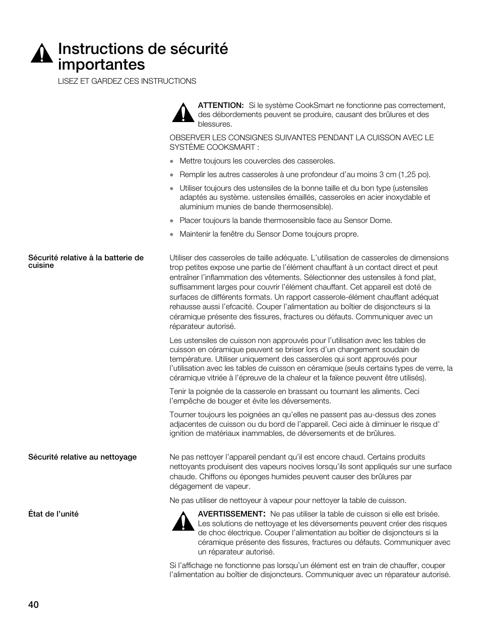 Instructions de sécurité importantes | Thermador CES304FS User Manual | Page 40 / 108