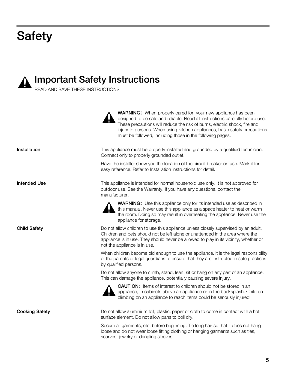 Safety, Important safety instructions | Thermador CES304FS User Manual | Page 5 / 108