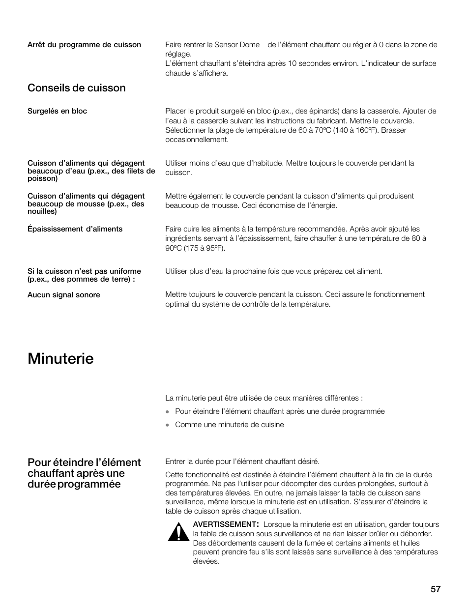 Minuterie, Conseils de cuisson | Thermador CES304FS User Manual | Page 57 / 108